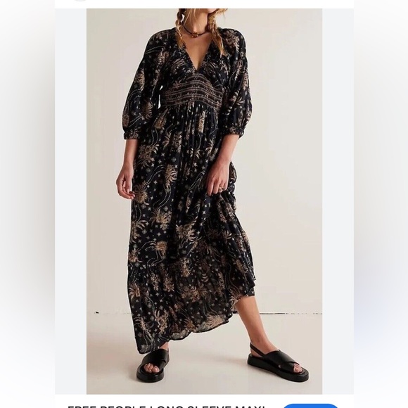 Free People GOLDEN HOUR Black and Cream Maxi Dress - Picture 1 of 11